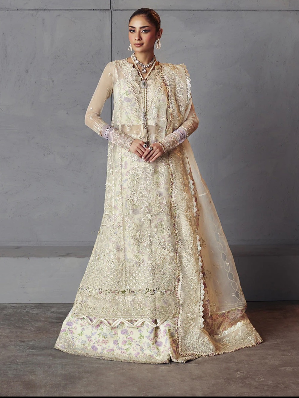 Embroidered embellished pearls&sequins Long Tunic& Sharara Pakistani dress set
